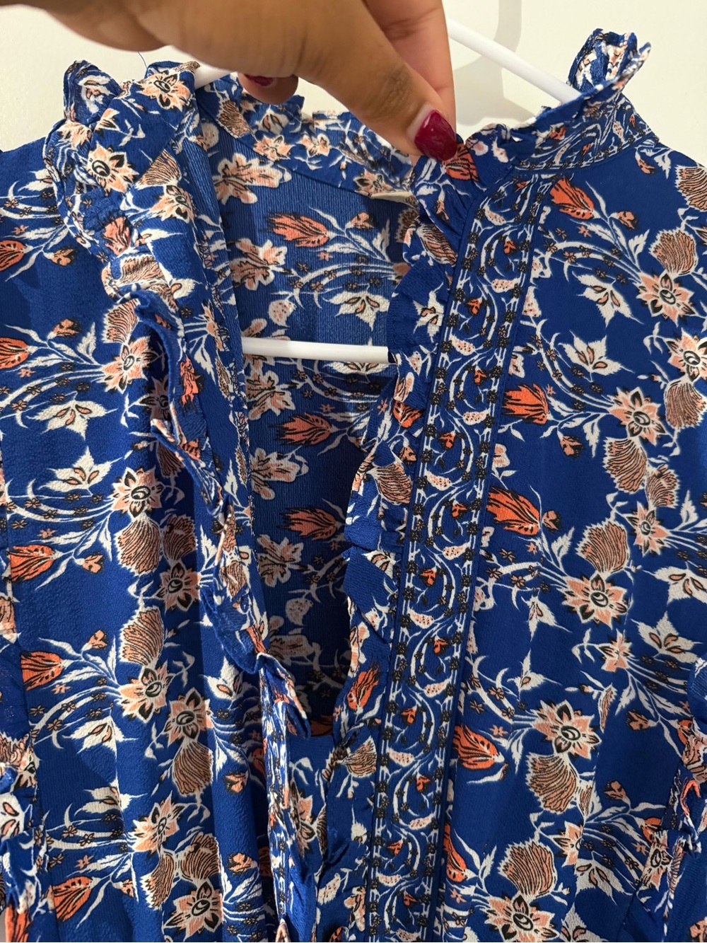 Max Studio Blue Floral Midi Dress with Peach Accents